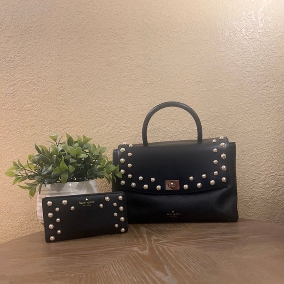 Kate Spade Black Pearl Embellished Satchel and Wallet - Picture 2 of 6